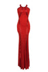 Red Sequin Trim Jersey Gown
